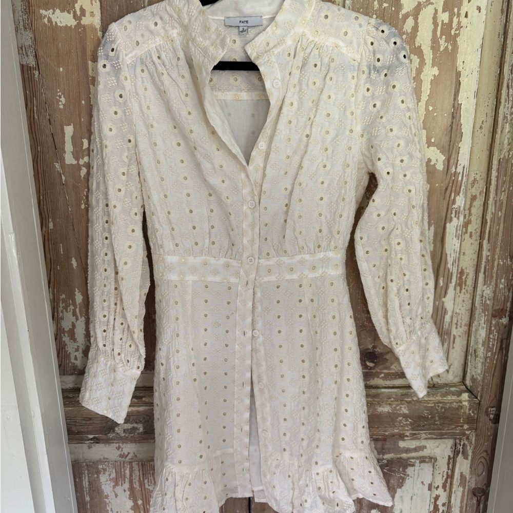 White Eyelet Button-Up Dress